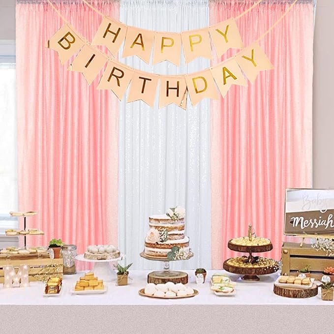 ShinyBeauty 4x10ft Pink Sequin Backdrop | 2 Panels Glitter Curtains for Wedding, Parties, and Photography Backgrounds