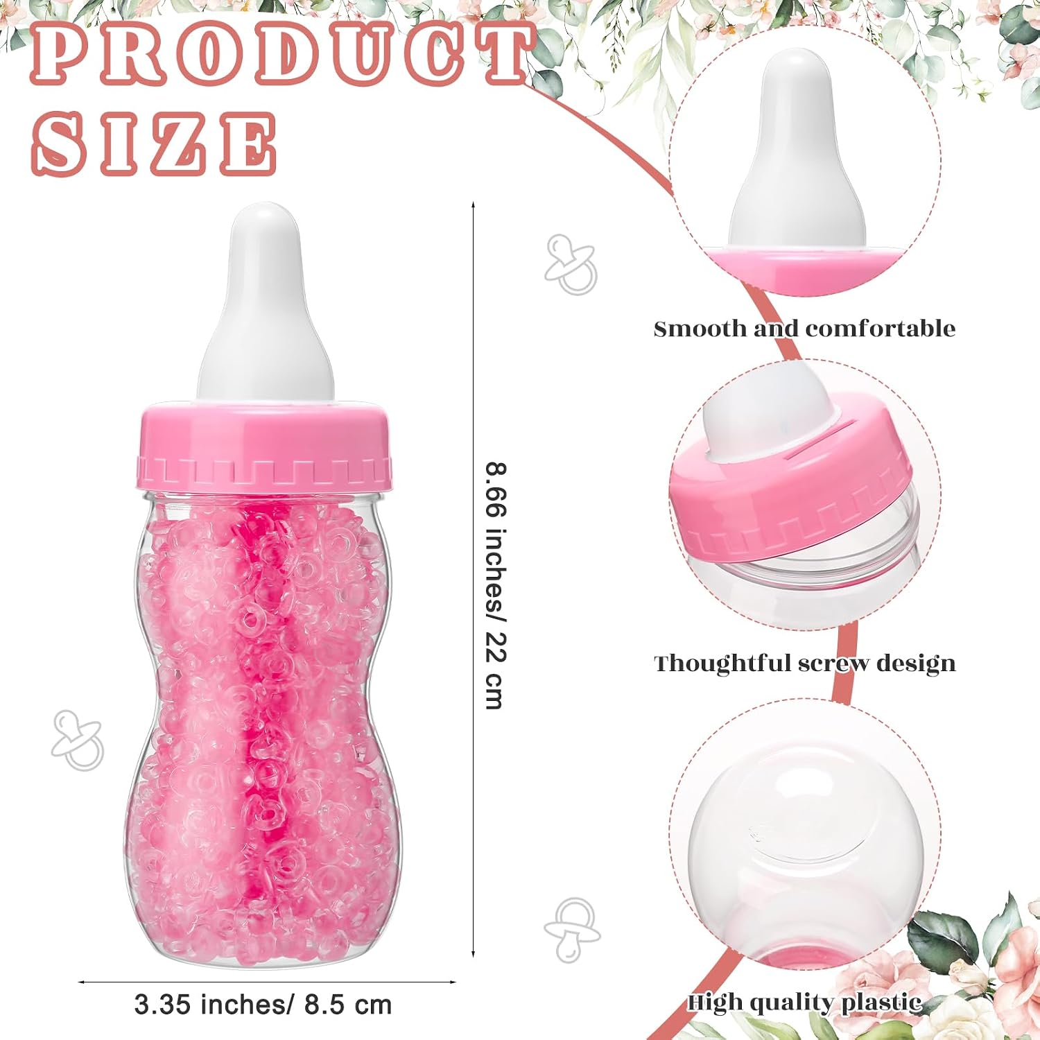 Roowest 512 Pcs Baby Shower Games Guess How Many Pacifiers Sign 100 Small Guessing Games 10 HB Pencils 750ml Milk Bottle 400 Acrylic Pacifiers Decoration for Guest Gender Reveal(Pink,Flower)