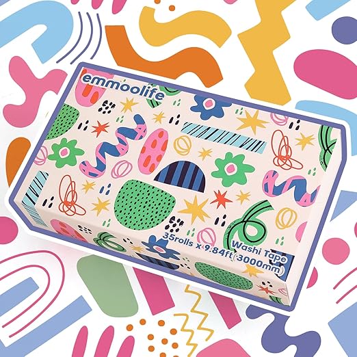 emmoolife 35 Rolls Washi Tape Set, Colorful Cute Floral Writable Decorative Tapes for Scrapbooking and Journaling, Junk Journal Supplies, Bullet Journaling for Women Girl 5-30mm Wide 9.84ft Long/Roll