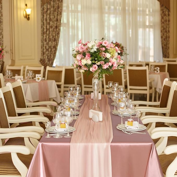 TURSTIN 1 Pack Rose Gold Satin Tablecloth 102 x 58 Inch Overlay Satin Table Cover Rectangle Bright Silk Tablecloth Smooth Fabric Table Decoration for Wedding Banquet Party Events