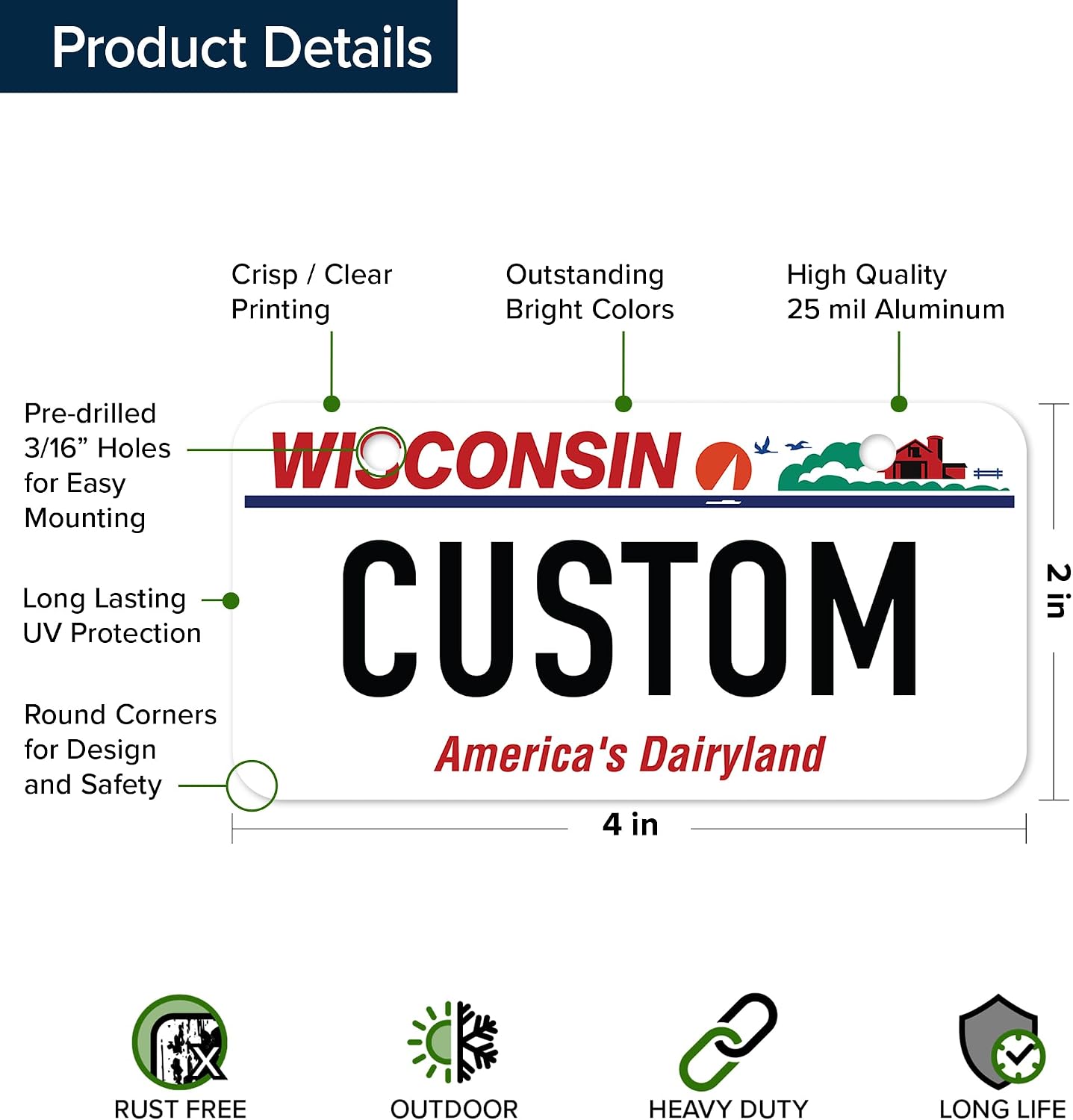 Mini License Plates, Personalized License Plates, Custom for Car, Bikes, ATV, Kids Car, Golf Cart, Jeep, 2x4 Inch, Rust-Free Fade Resistant Aluminum, USA Made By My Sign Center (Wisconsin)