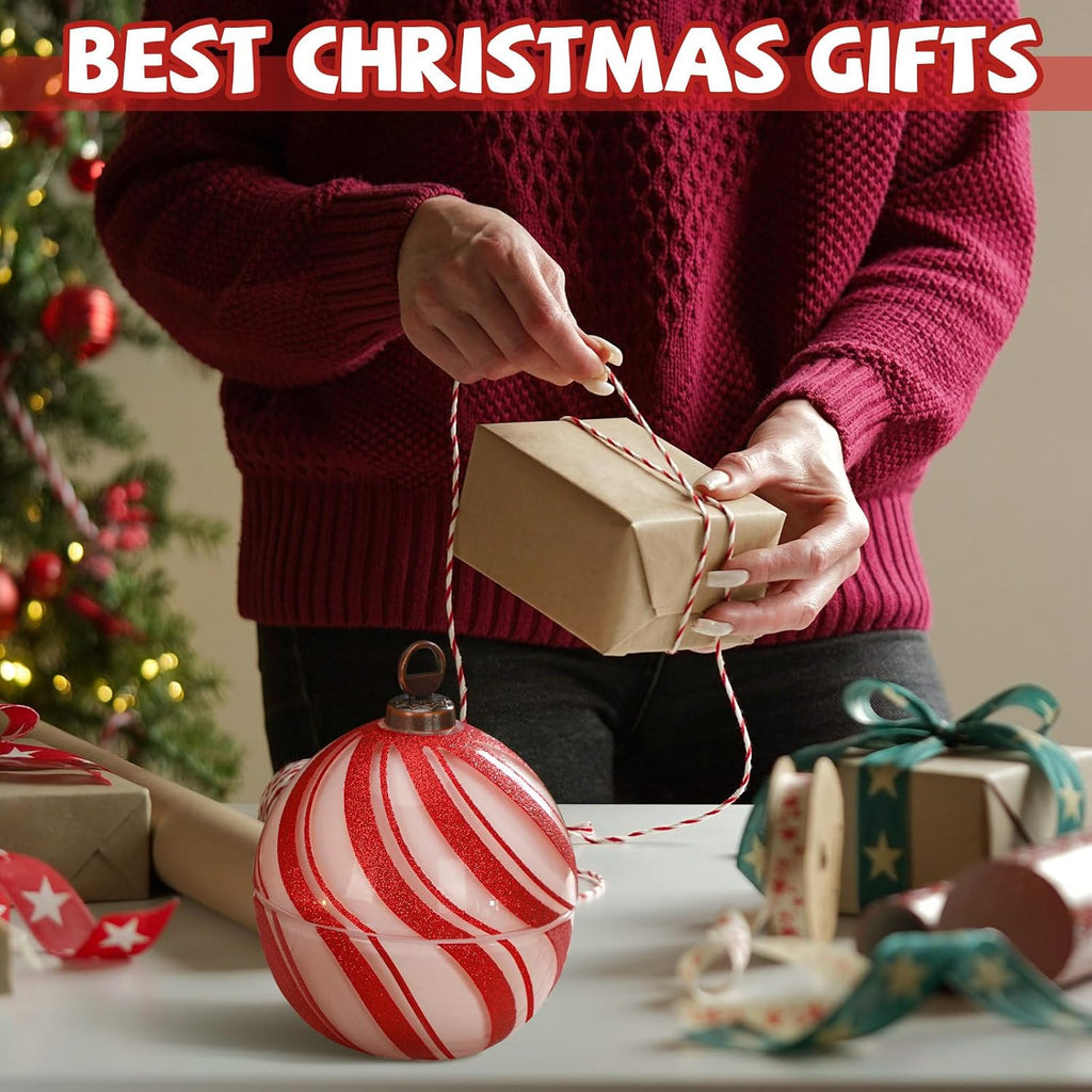 Conelist 2 Pcs Candy Christmas Ball Candles 3.9 Inch Red and White Christmas Ornament Candle Decor Cinnamon Scented Mercury Glass Xmas Table Decorations for Holiday Party Gifts