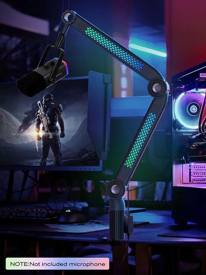 SUNMON RGB Mic Arm – Adjustable Boom Arm with Rhythm RGB Lighting for Blue Yeti, HyperX QuadCast, Rode, Fifine AM8, and More – Perfect for Podcasting, Streaming, and Gaming