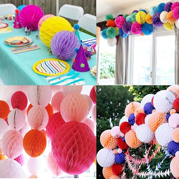 8pcs 10 inch Paper Honeycomb Balls Decorative Tissue Pom Poms Flower Art Hanging Balls for Birthday Wedding Nursery Baby Shower Home Decor (10inch, Black)