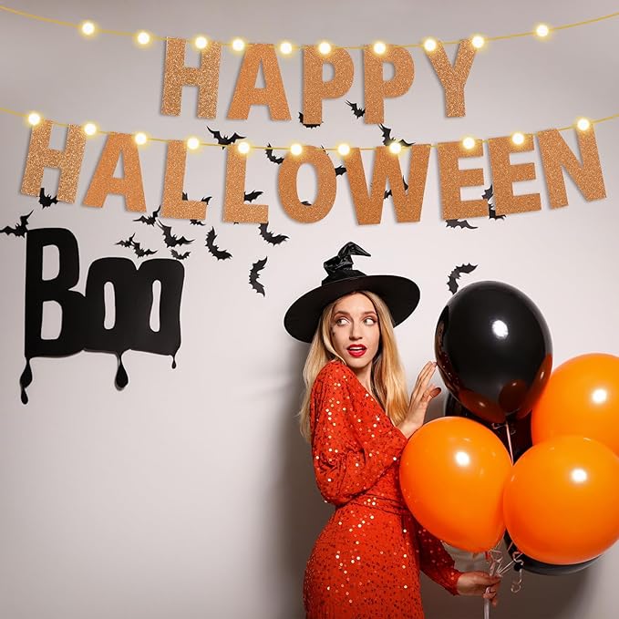 TaoBary 112 Pcs DIY Letter Kit Glitter Customizable Banner Letters Include 107 Letters and Numbers 3 Rope and 2 Needles for Birthday Halloween Christmas Wedding Valentine Party Decor(Glitter Orange)