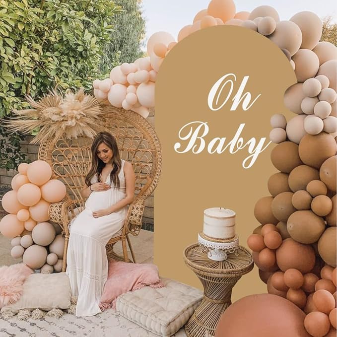 Khaki Wedding Arch Cover 6FT Spandex Arches Cover Brown Round Top Chiara Backdrop Cover Tan Arch Frame Fabric Double Sided Arched Covers for Baby Shower Birthday Party Decoration