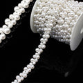 1 Yard Pearl Trim Chain String Silver Applique Fringe Ribbon Strips Beads Sewing Dress DIY Party Wedding Bouquet for Decoration Bridal Costume Embellishment
