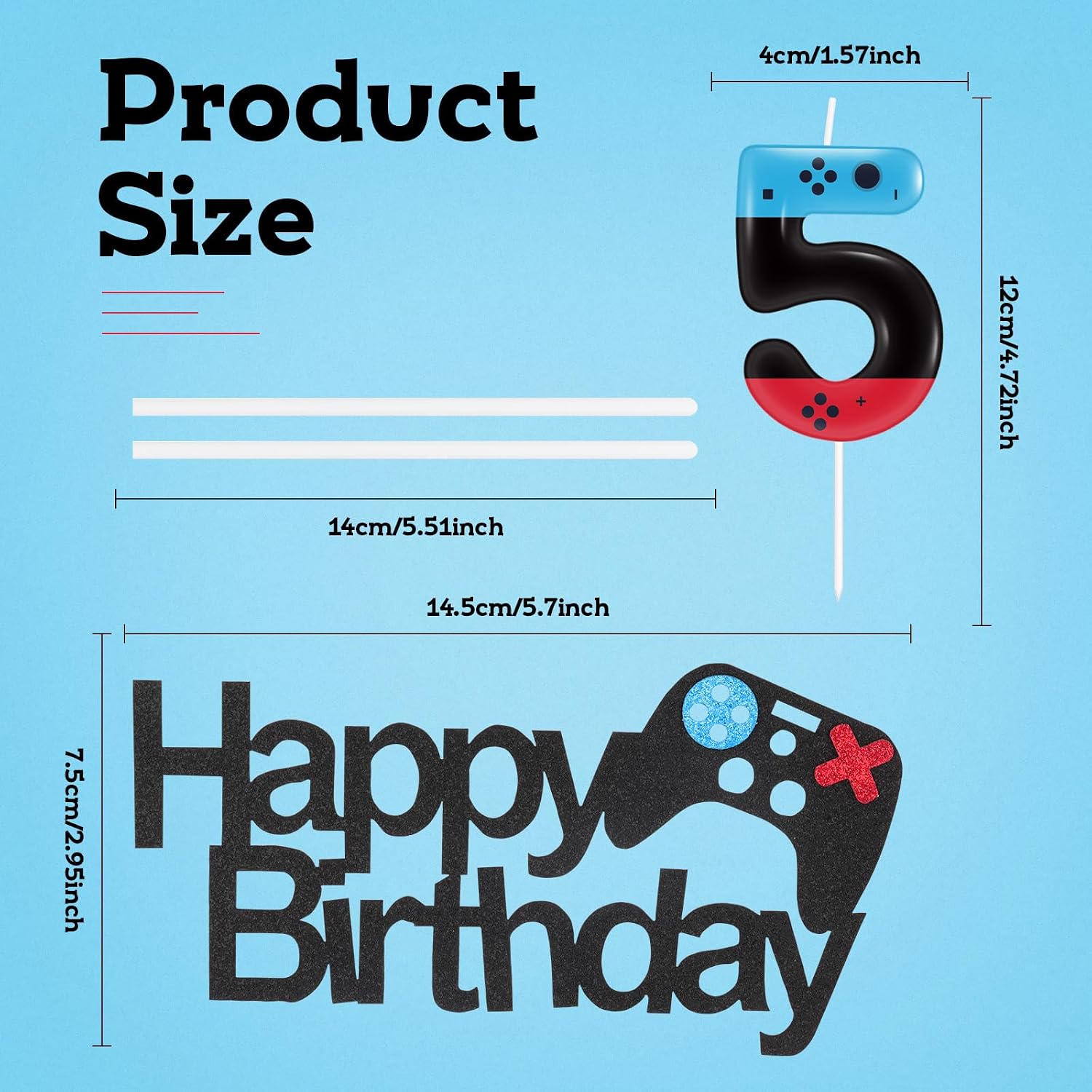 Red Blue Level Video Birthday Candles,Level 9 Number Birthday Cake Topper Decorations for Video Game Themed Party,9th Video Game Candle for Boys Girls Party Decor Supplies