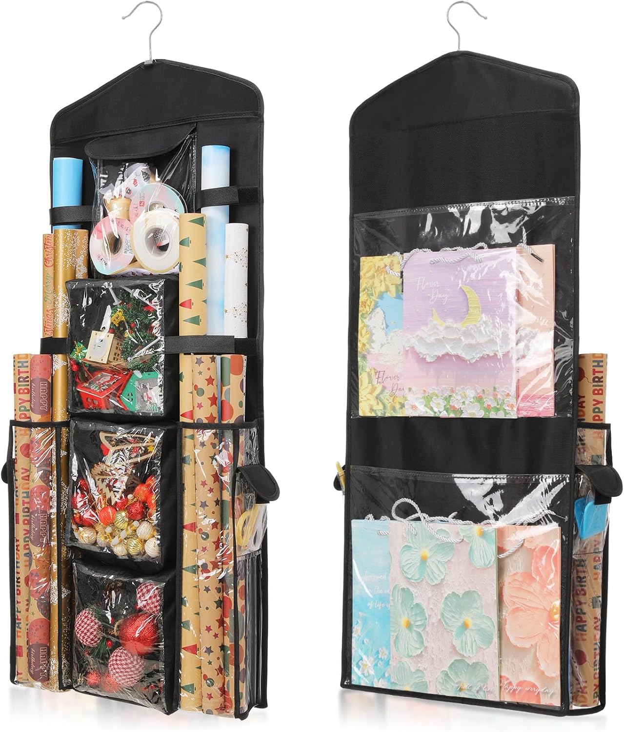 EXLIFBAG Wrapping Paper Storage, Gift Wrap Organizer Holder Double-Sided Hanging Gift Bag Storage Organizer
