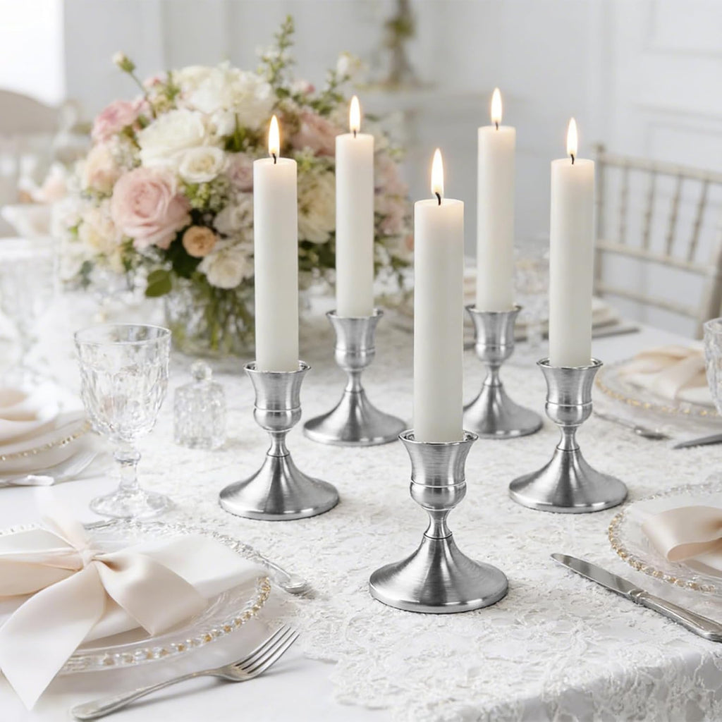 Vintage Silver Taper Candle Holders Set of 2, Metal Candlestick Holders Elegant Handcrafted Décor for Weddings, Dining & Meditation,Table Centerpiece, Party, Christmas Decoration or Home Decor