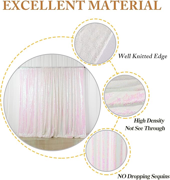 ShinyBeauty Iridescent White Sequin Backdrop | 4FTx7FT Photo Booth Backdrop for Graduation, Wedding, and Elegant Events | Sparkly and Seamless Fabric Background