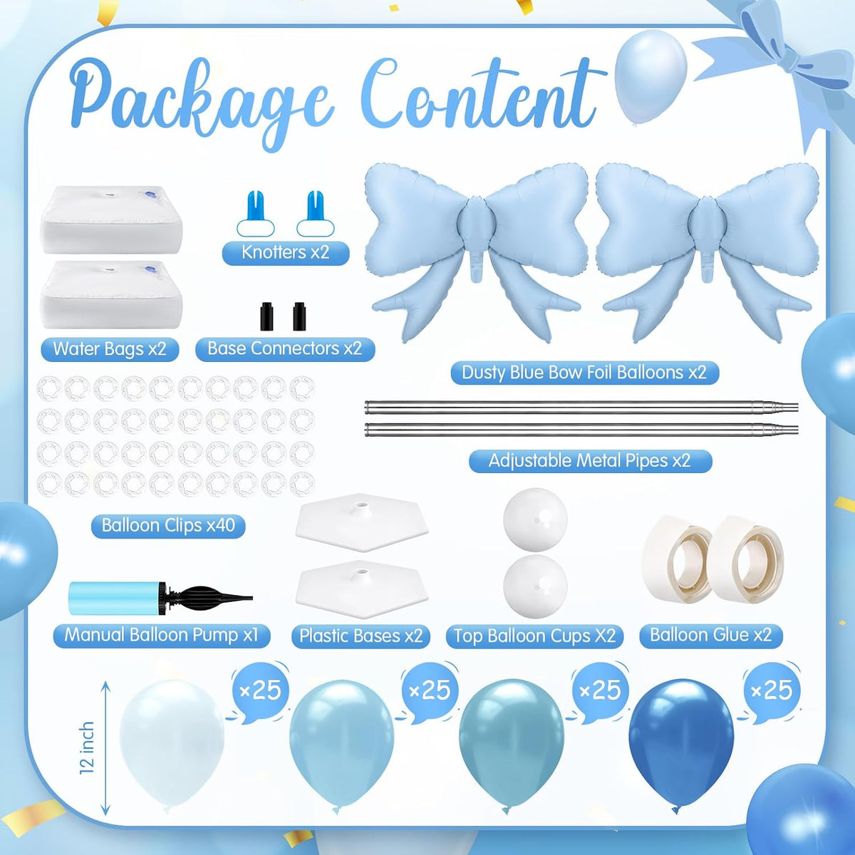 kasyat 2 sets dusty blue bow balloon column shown in use