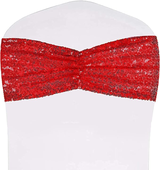 SquarePie Pack of 100 Chair Sashes Sparkly Red Sequin Bands for Wedding Party Banquet Home Decor