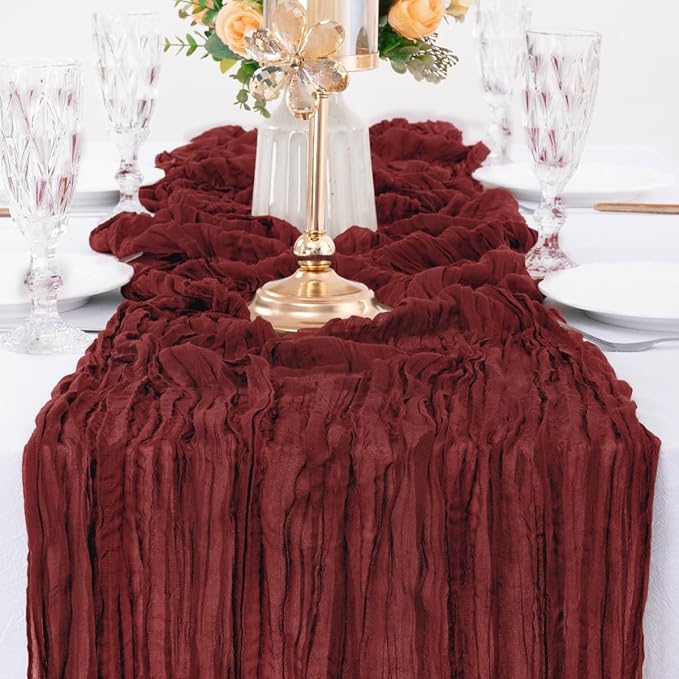 MLMW Christmas Table Runner Cheesecloth Burgundy Boho Cheese Cloth 160 inch Gauze Rustic Sheer Table Runner 13.3ft for Party Wedding Baby Bridal Shower Birthday
