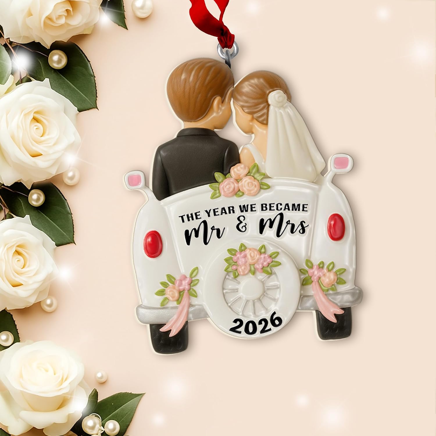 Wedding Ornament 2026 – The Year We Became Mr and Mrs 2026 – First Christmas Married Ornament – Bride and Groom Car Keepsake – Gift for Newlyweds, Couples, Husband and Wife