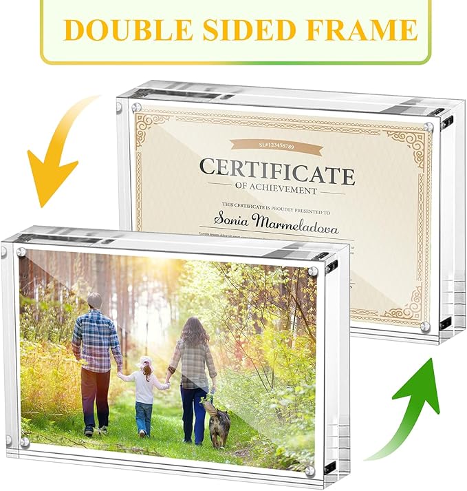 Boxalls Acrylic Photo Frame 9 x 13 cm (3.5 x 5 inch), Double Sided Picture Frame with Magnetic, Clear Frameless Desktop Photo Block