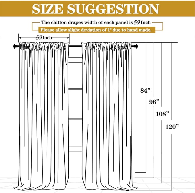 DUOBAO Fuchsia Wedding Backdrop Curtains 2-Pack 96 Inch Long Chiffon Curtain Panels with 4 Inch Rod Pockets for Windows Voile Drapes Treatment Ceremony Sheer Photography Backdrops(5FTx8FT Hot Pink)