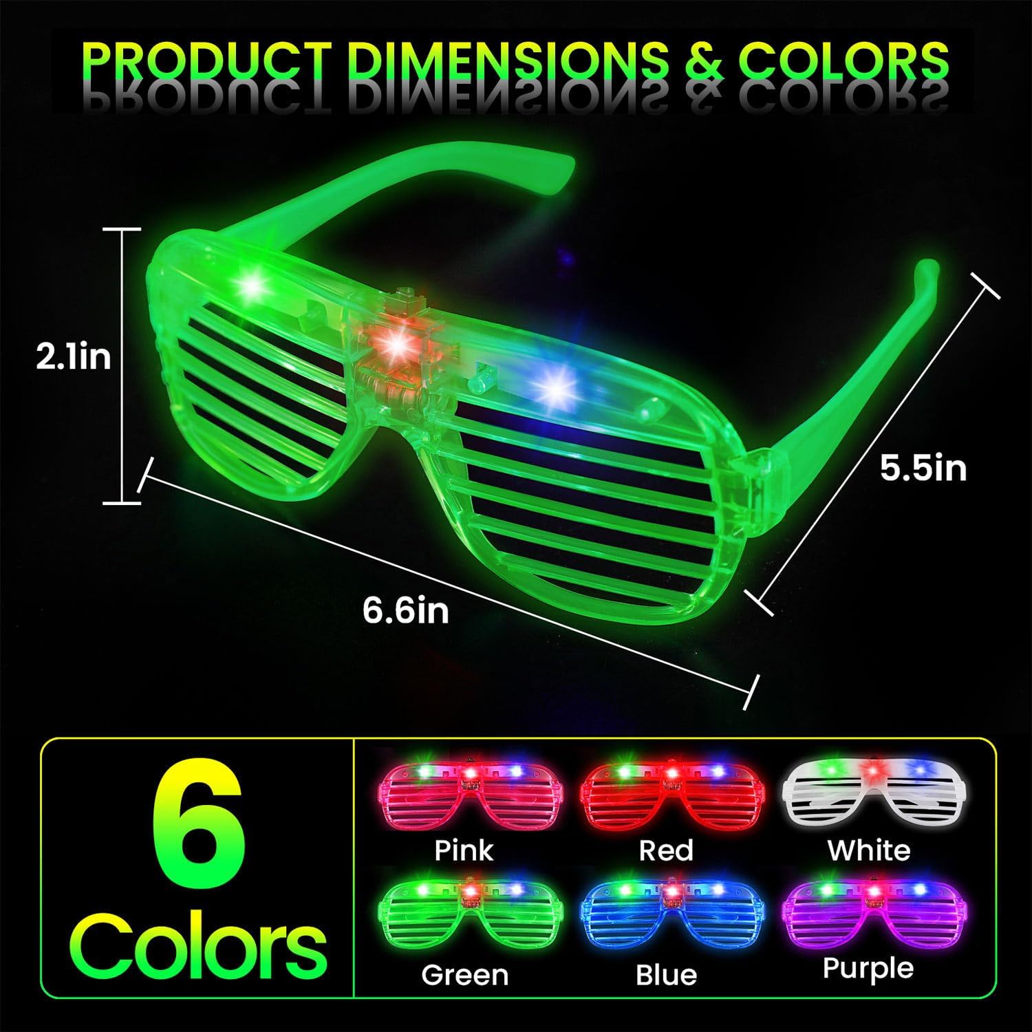 60 Pack LED Glasses ,6 Colors Light Up Glasses Glow in The Dark Party Supplies , Party Glasses for Adults , Glow Shutter Glasses for Valentines Day , New Year's Eve Decoration , Birthday