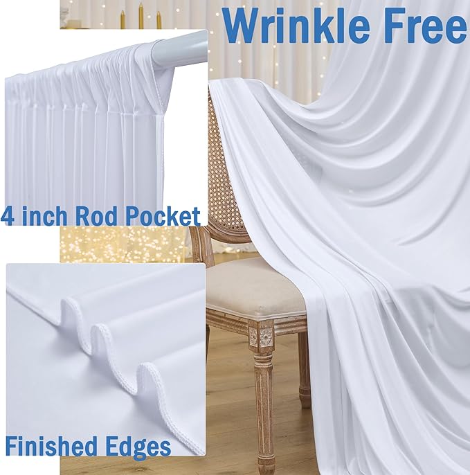 20ftx10ft White Backdrop Curtains for Party Background, Wrinkle Free 4 Panels 5x10ft Silky Polyester Photo Backdrop Drapes Back Drop Cloth for Wedding Birthday Photography Baby Shower Decor