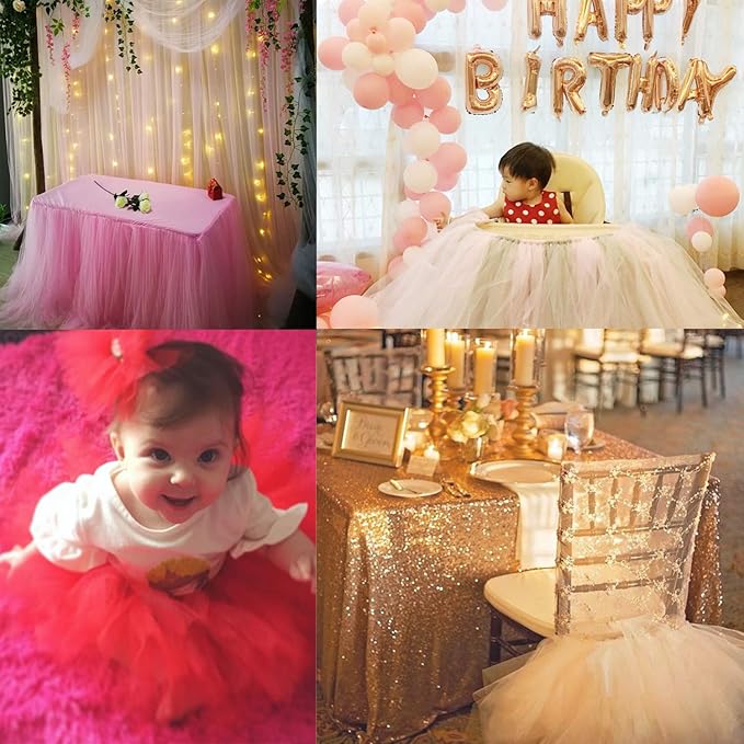 Crystal Organza Fabric Tulle - 16" by 50 Yards Sheer Fabric for Wedding Party Decoration Bridal Shower Tutu Roll Netting Spool Ribbon Wrapping (Pink)
