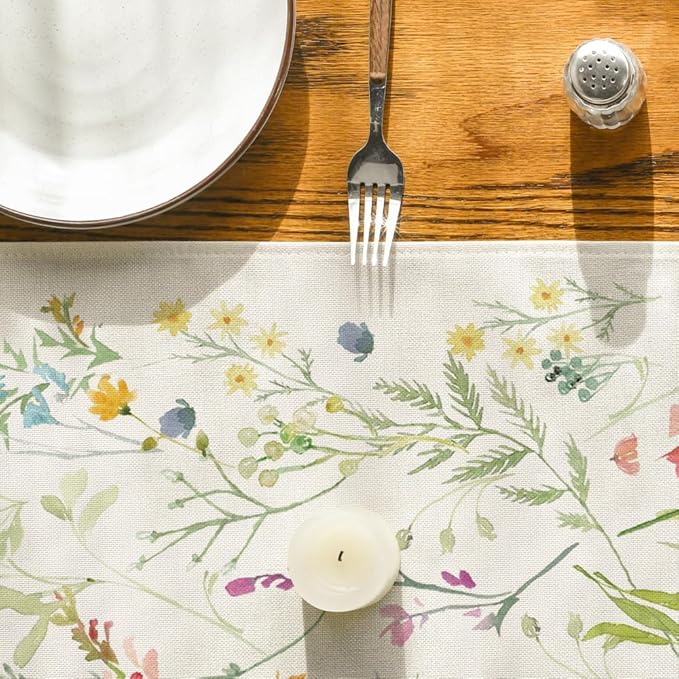 Artoid Mode Wildflowers Bloom Flowers Spring Table Runner, Seasonal Summer Floral Kitchen Dining Table Decoration for Home Party Decor 13x60 Inch