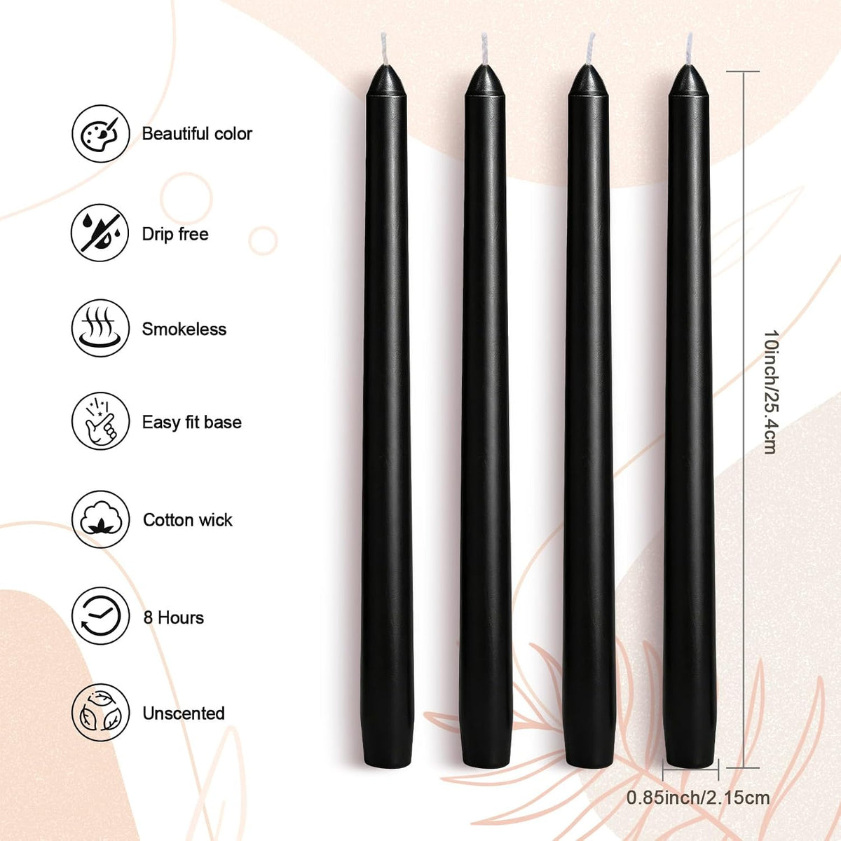 Everymoment Obsidian Black Taper Candles - 24 Pack 10 Inch Unscented Dripless...