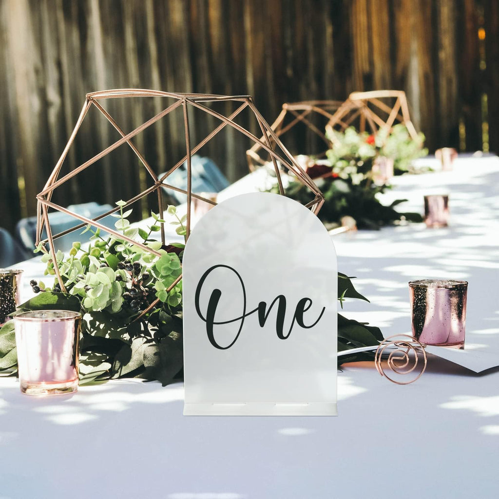 10 Pack Frosted Arch Acrylic Sign with Stand | 5x7 Inch Blank Frosted Arch Acrylic Table Sign with Base, DIY Table Numbers Wedding Signages, Events & Parties