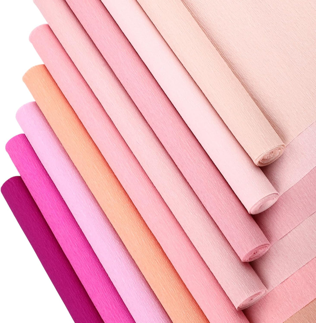 Kisston 18 Rolls Crepe Paper Roll 20 Inch 8 Feet Wide Crepe Paper Streamer 70g DIY Flower Wrapping Supplies for Birthday Party Wedding Festival Ornament (Pink)