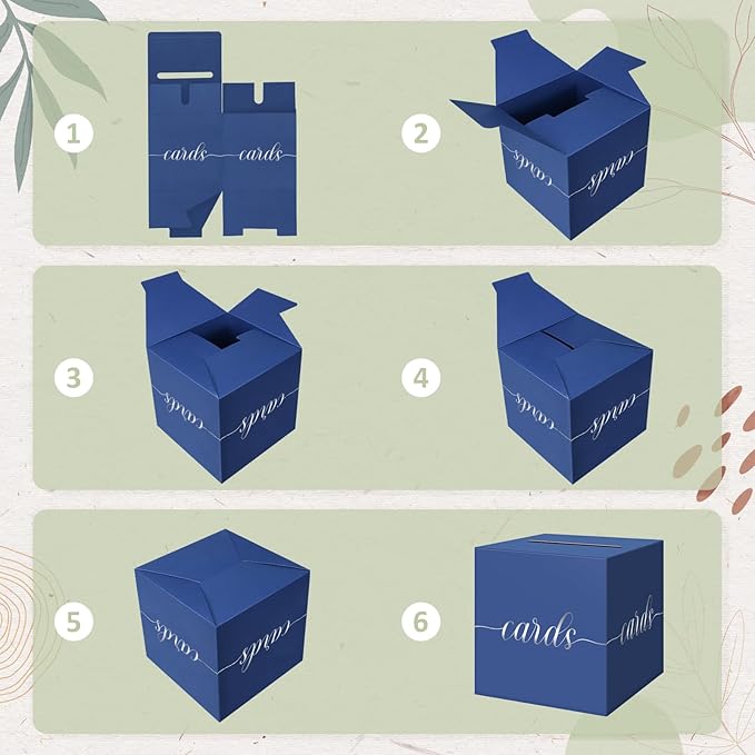 QIKSION Navy Blue Graduation Card Box, Silver Foil Gift Card Box for Graduation, Party, Wedding Reception, Birthday, Baby Shower, Raffle