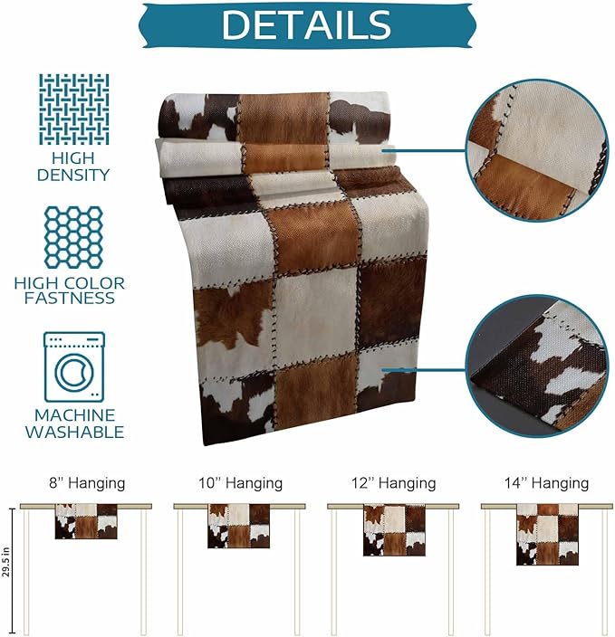 Abstract Cowhides Cotton Linen Table Runner for Dining Kitchen, Wedding Outdoor Party Tablerunners Decoration, Brown Beige Animal Fur Texture Dresser Scarf Coffee Tablecloth Runners 13x36 Inches