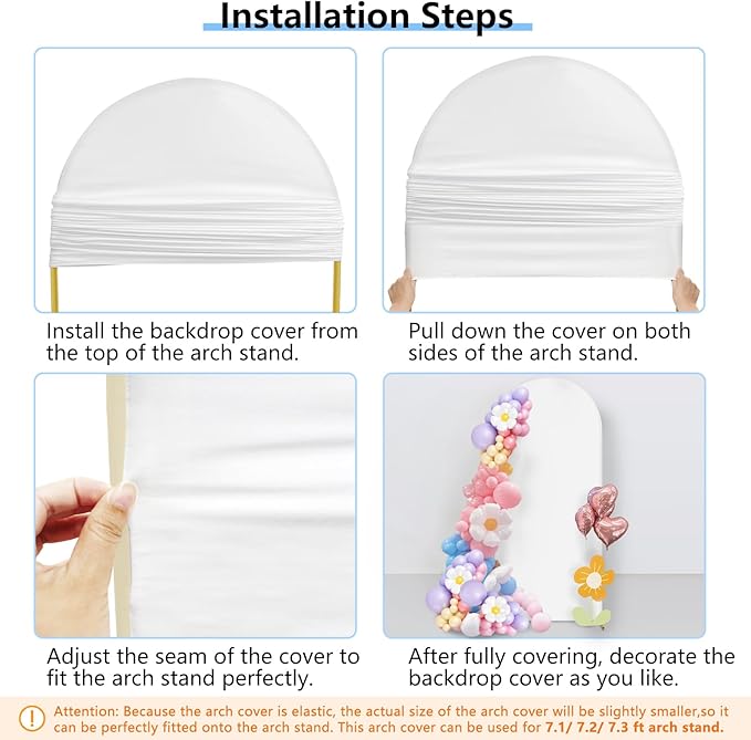 Hemmotop 7.2 ft Arch Backdrop Cover (One Piece Double Color), White and Light Beige Spandex Arch Stand Covers, Fabric Stretchy Background for Balloon Arches, Wedding, Birthday Party, Baby Shower