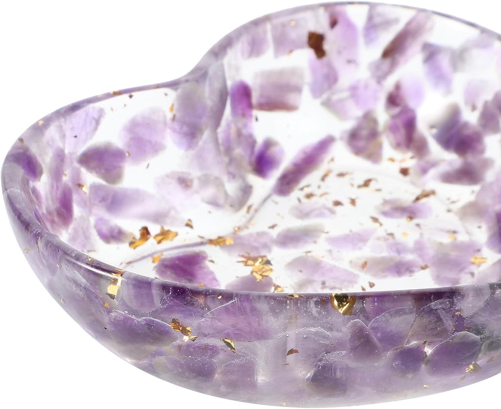 Gadpiparty Heart Shaped Resin Candle Holder Decorative Bowl with Crystal and Sturdy Build, Unique Texture Resin Craft for Home Decor and Office Use