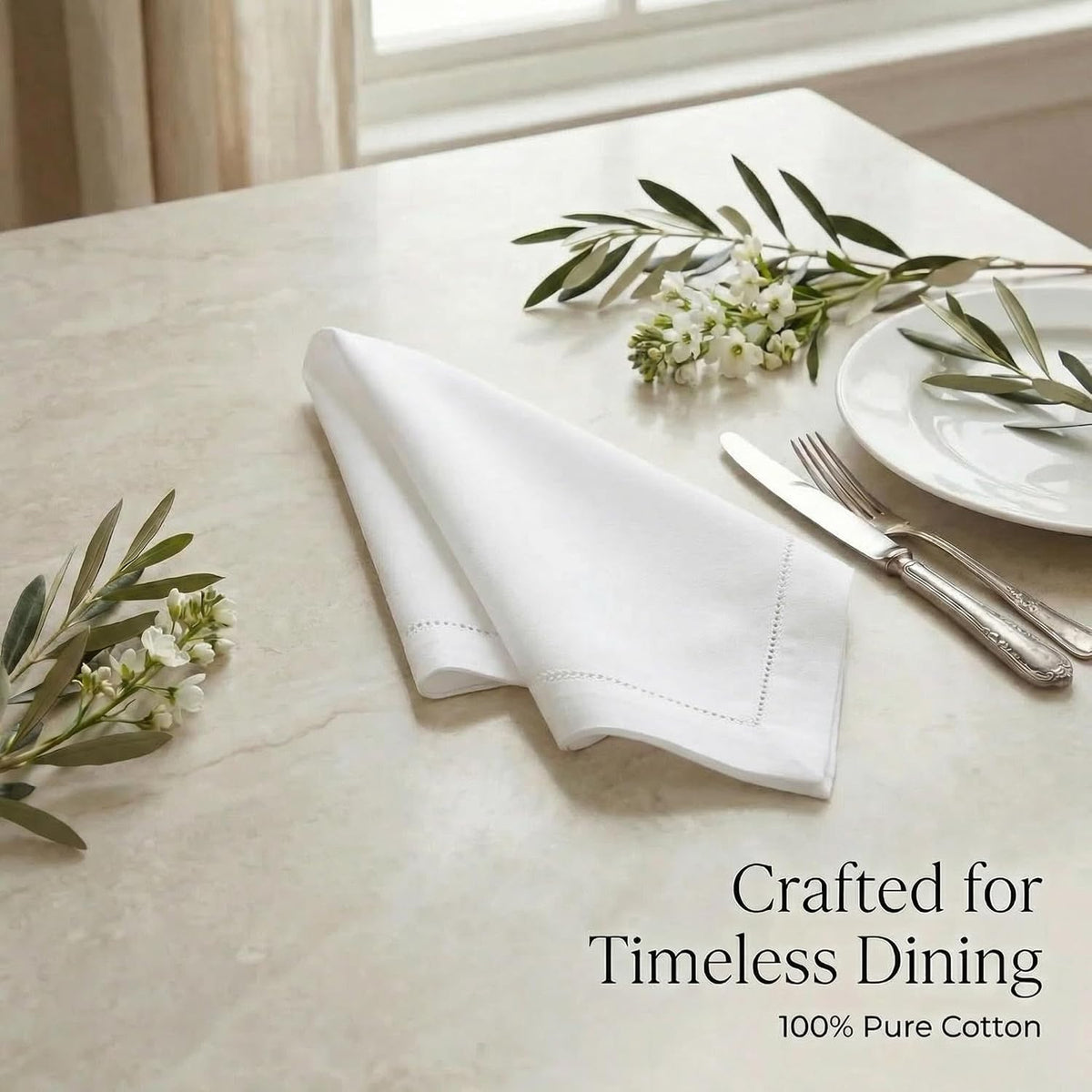 Urban Villa Cloth Napkins White Hemstitch Dinner Napkins Set of 12 (20X20) 10...