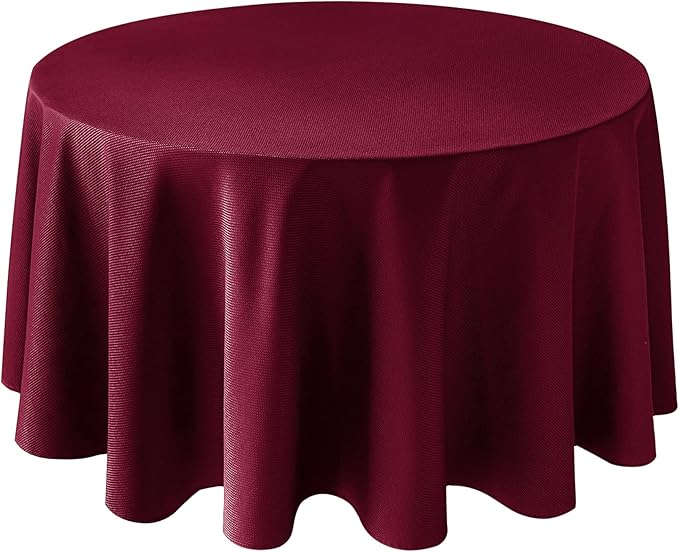 Biscaynebay Textured Fabric Christmas Round Table Cloth 120", Burgundy Water Resistant Folding Table Covers for Dining, Kitchen, Wedding, Parties etc. Machine Washable