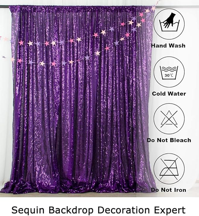 ShinyBeauty Purple Sequin-Backdrop-Curtain 2Panels 5FTx10FT Glitter Wedding Backdrop Photography Backdrops Shimmer Curtains Payette Sequin Backdrop Royal Purple Fabric Background