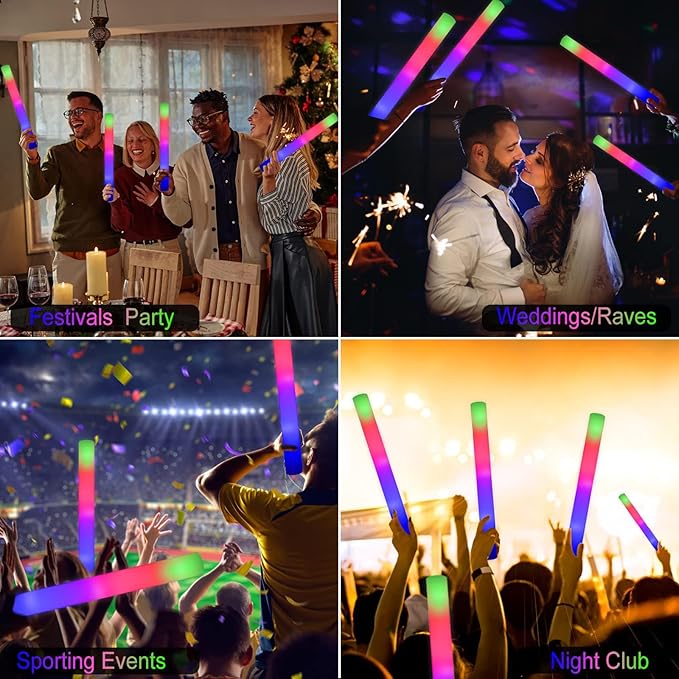 LifBetter Light Up Glow Sticks Bulk, LED Foam Sticks 112 pcs Glow in The Dark with 3 Modes Flashing Led Foam Multicolor Batons Light up Party Favors for Birthdays, Weddings, Concerts, Festivals