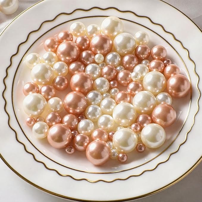 200 Pcs Vase Filler Beads Rosegold Pearl Beads for Vase No Hole Pearls for Centerpieces Vases Home Table Party Decor Wedding DIY 8/14/20mm