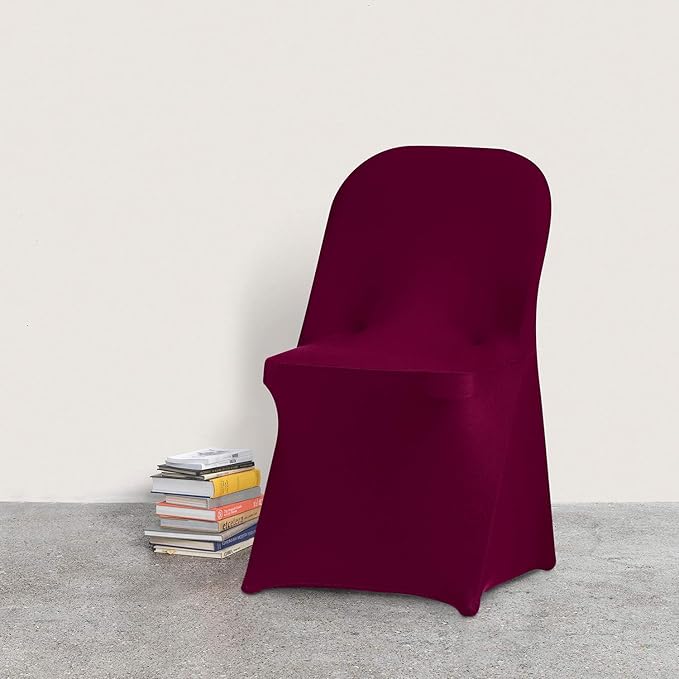 Peomeise Stretch Spandex Folding Chair Cover for Wedding Party Dining Banquet Event (Burgundy,6pcs)