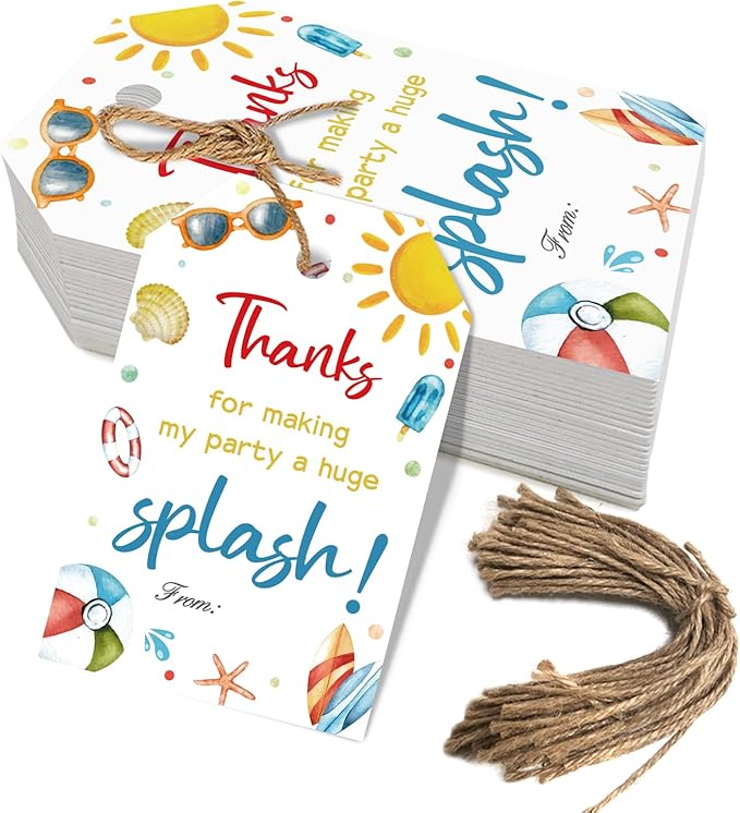 50pcs Summer Beach Thank You Tags for Swimming Themed Party Favors, Summer Gift Label for Hawaiian and Beach Party Decoration (Beach)