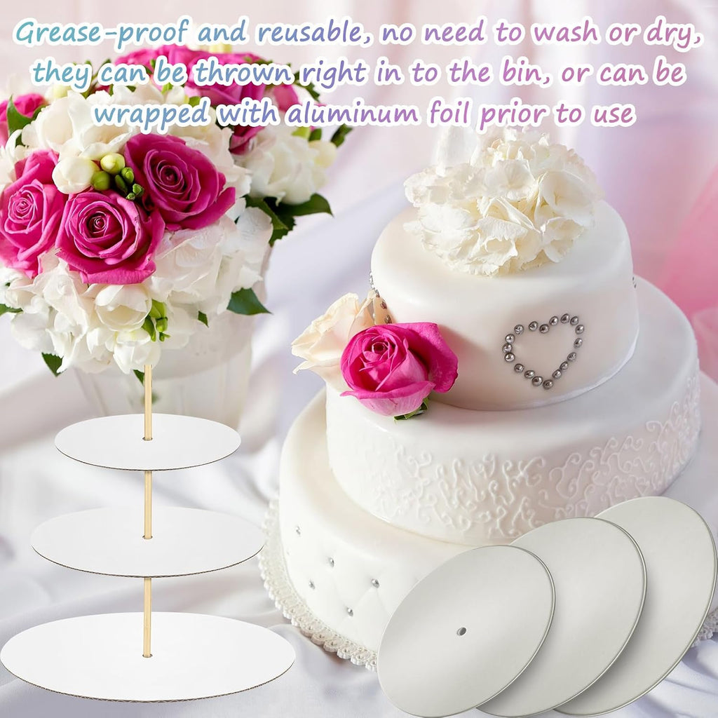 Patelai 89 Pcs Cake Tiered Stacking Kit 8,6,4 Inch Silver Round Cake Boards with Parchment Paper Round and Plastic Dowel Rods for Stacking Support Decorating Supplies
