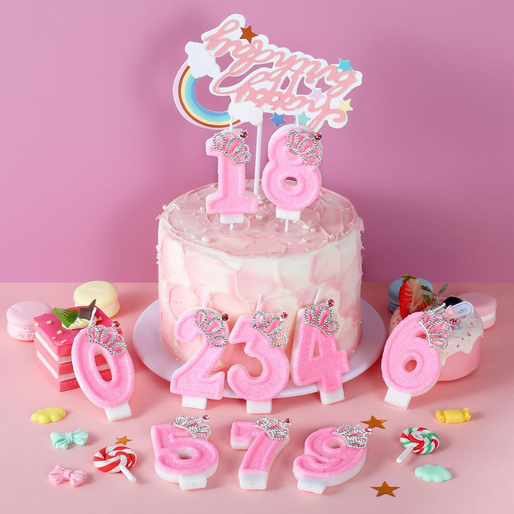 Pink Birthday Candle Crown Number 4 Candles Cake Candle,Pink Birthday Cake Topper Cupcake Decorations Party Decor for Girls and Women Anniversary Celebrations Supplies Favors