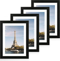 10x14 Picture Frame Set of 4 with Tempered Glass, Black Frame Display 8x12 Picture with Mat or 10 x 14 Without Mat, Rustic Wood Photo Frames for Horizontal or Vertical Wall Mounting