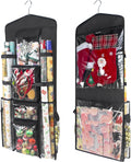 Wrapping Paper Organizer, Double-Sided Hanging, Over Door Gift Wrap Storage with Multiple Pockets, Side Pockets, Elastic Straps, Organize Ribbons, Bows, Tools, Space-Saving Closet,Cabinet Design,Black