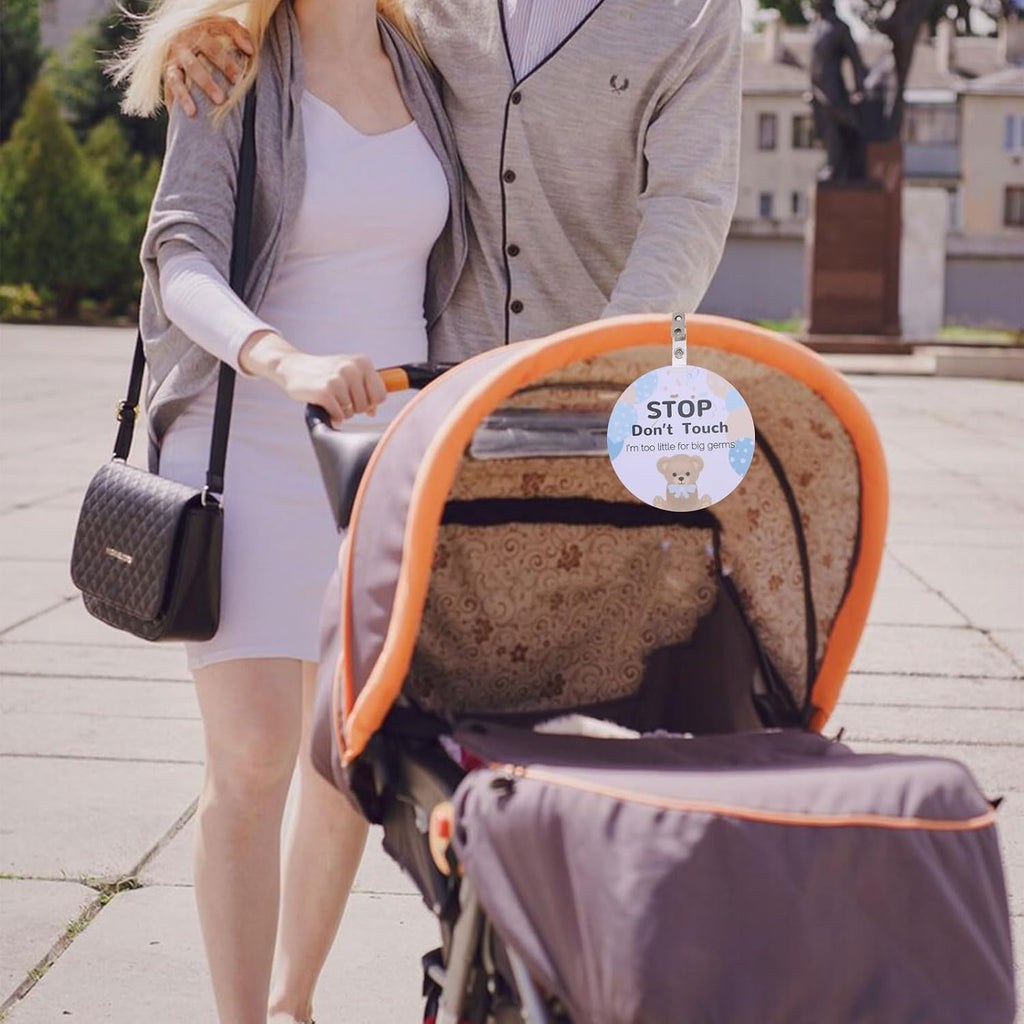 ORIGACH 2 Pack Bear No Touching Baby Signs, Stop Do Not Touch Baby Car Seat Sign Stroller Tags with Hanging Strap and Clip, No Touching Baby Sign for Newborn Baby Boy Girl