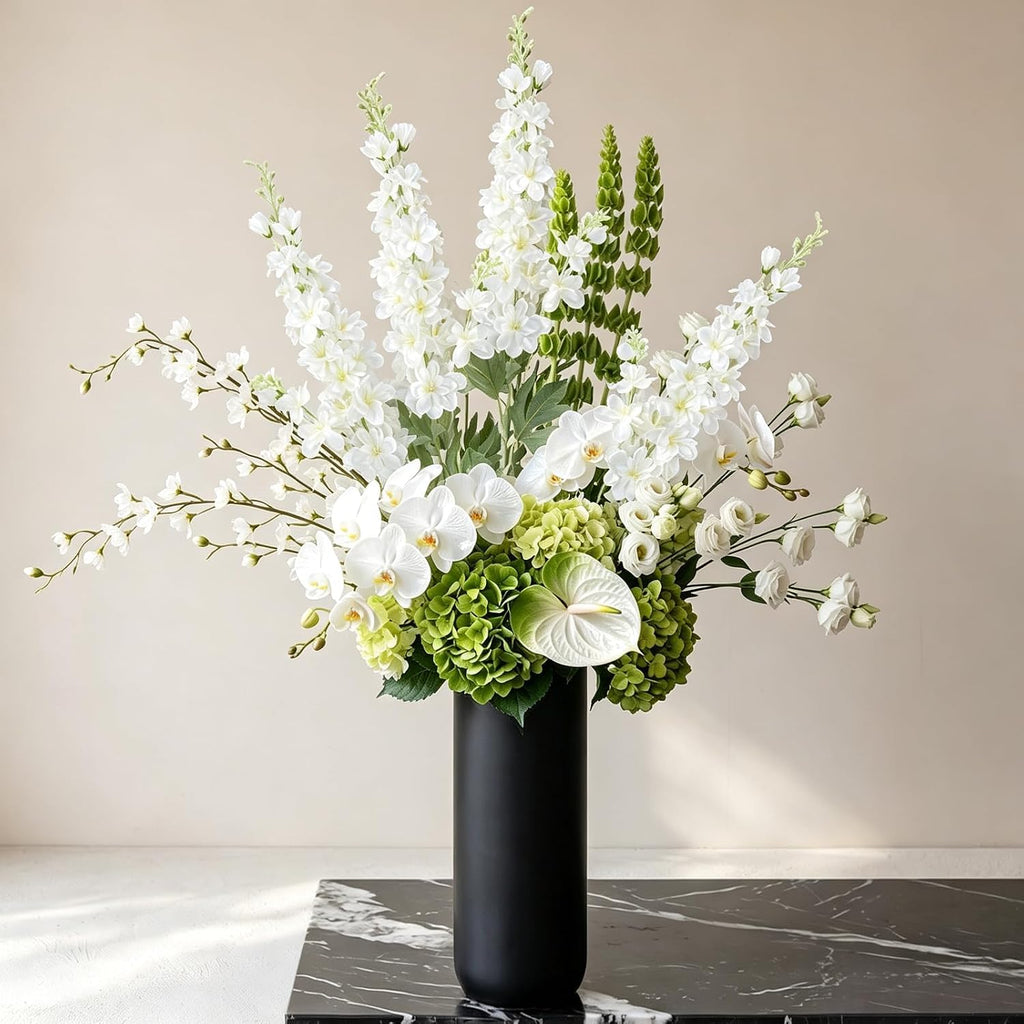 white delphinium artificial flowers 33.5" long stem wedding, front angle view