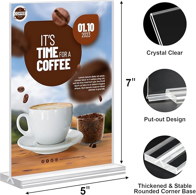 5x7 Acrylic Sign Holder, 12 Pack Vertical Plastic Signs Frame Table Top Display, Double Sided Display Flyer Holder Menu Holders Clear Stand for Office Store Show Fair