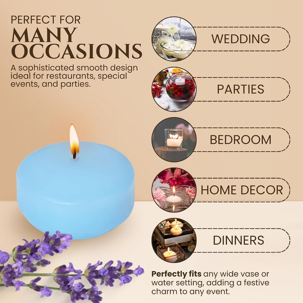 Pack of 24 - Floating Candles 2 Inch for Centerpieces - 4+Hours Paraffin Wax Cotton Wick | Dripless & Smokeless for Home Decor, Wedding Decorations, Valentine Decors, Birthday Dinners, Celebrations