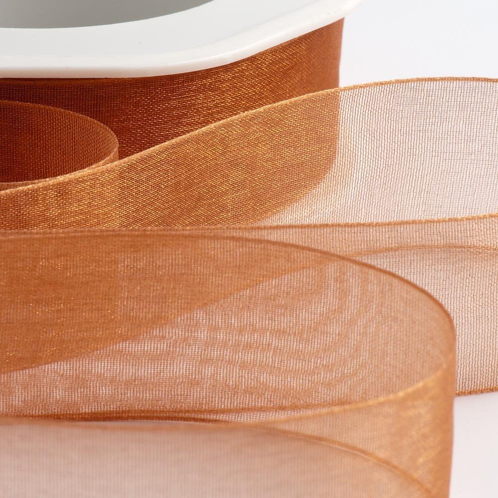 Italian Options Organza Chiffon Ribbon, Sheer Organza Ribbons for Gift Wrapping, Presents, Crafting, Wedding, Flower Bouquets, Birthday, Decorations, Décor, 25mm x 20 Metres, Apricot Spice