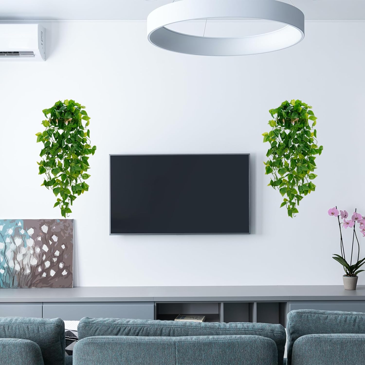 BLEUM CADE Fake Hanging Plants, 2pcs Artificial Pothos Vines Faux Plants Greenery for Wall Home Living Room Office Indoor Outdoor Decor (No Baskets)