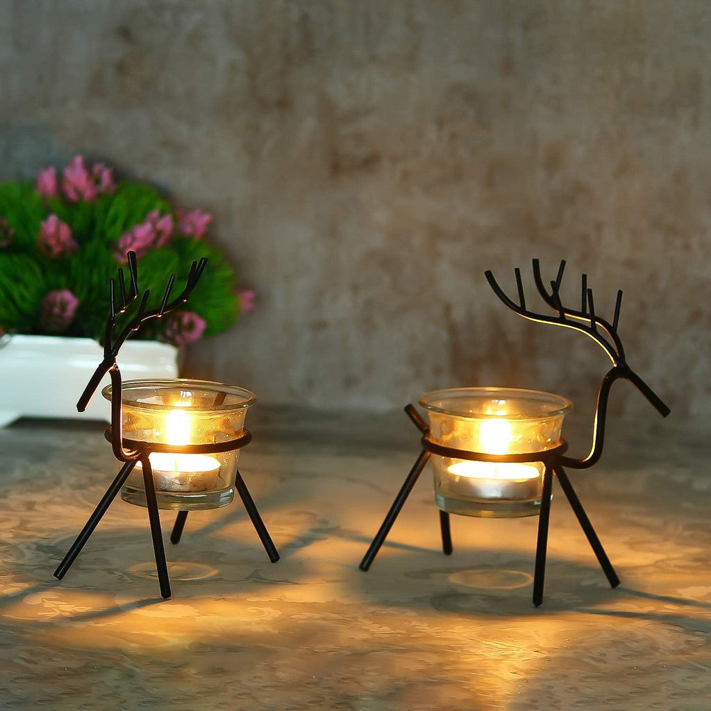 Webelkart Iron Christmas Reindeer Tealight Holder for Christmas Decorations (Pack of 2)